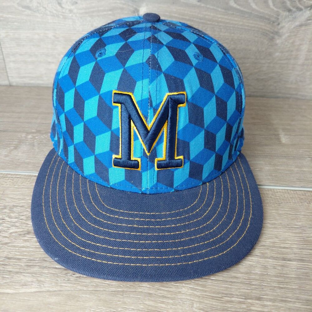 Milwaukee Brewers New Era 59Fifty Hat Cap Fitted Size 7 Blue Geometric Alternate